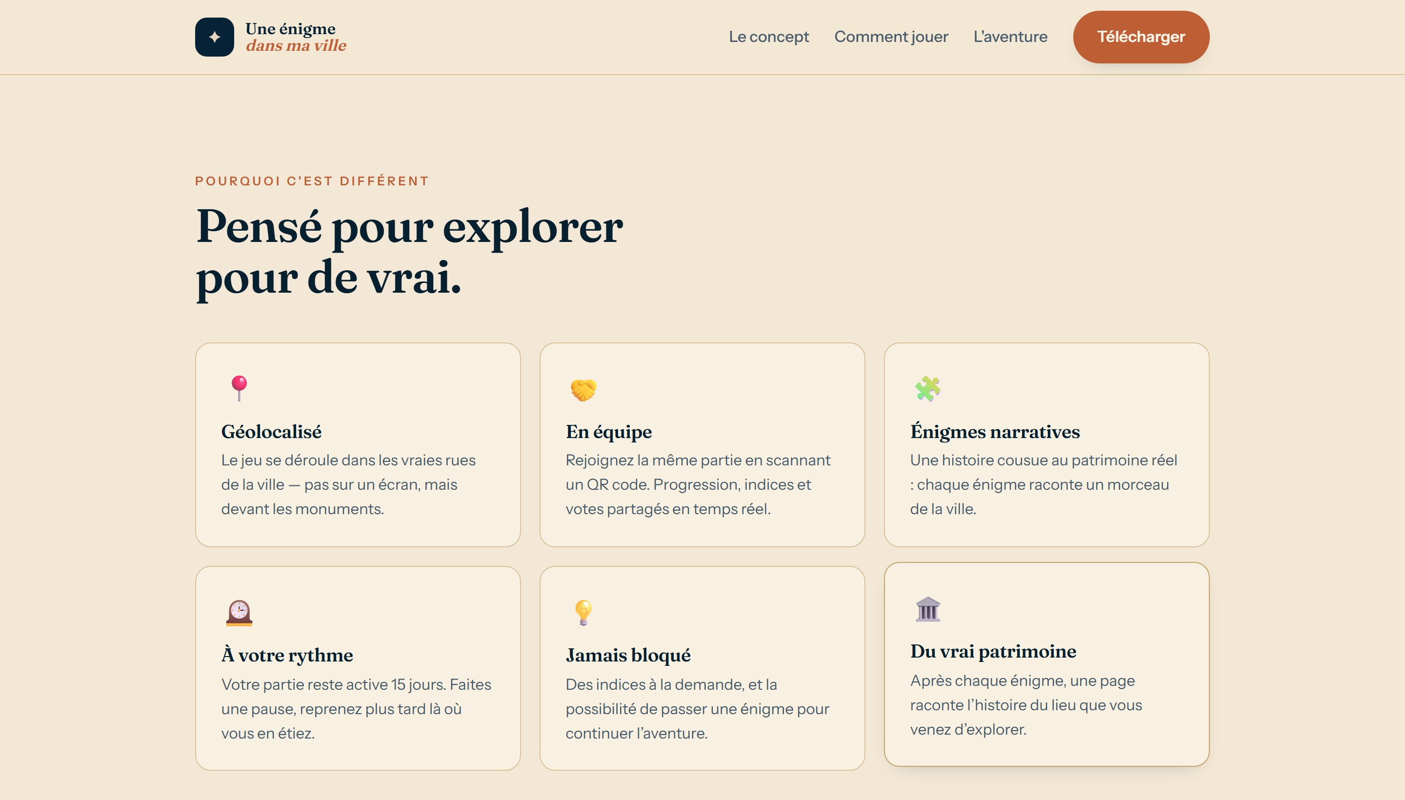 Une énigme dans ma ville : les atouts du jeu — géolocalisé, en équipe, énigmes narratives, à votre rythme