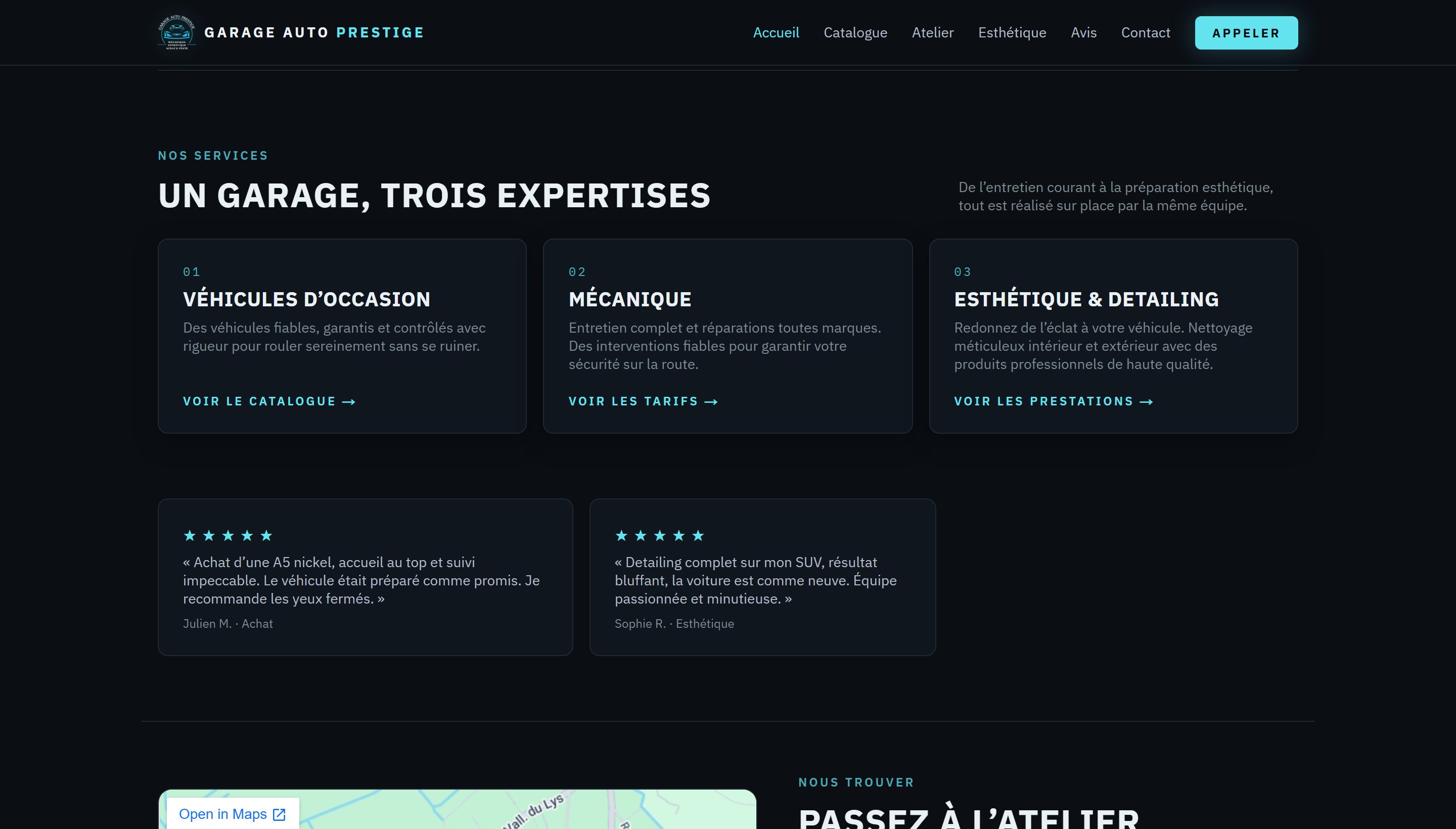 Site : les trois expertises du garage — vente, mécanique, esthétique