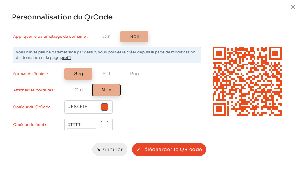Viticode : personnalisation du QR code (format, couleurs) avant téléchargement pour l’étiquette